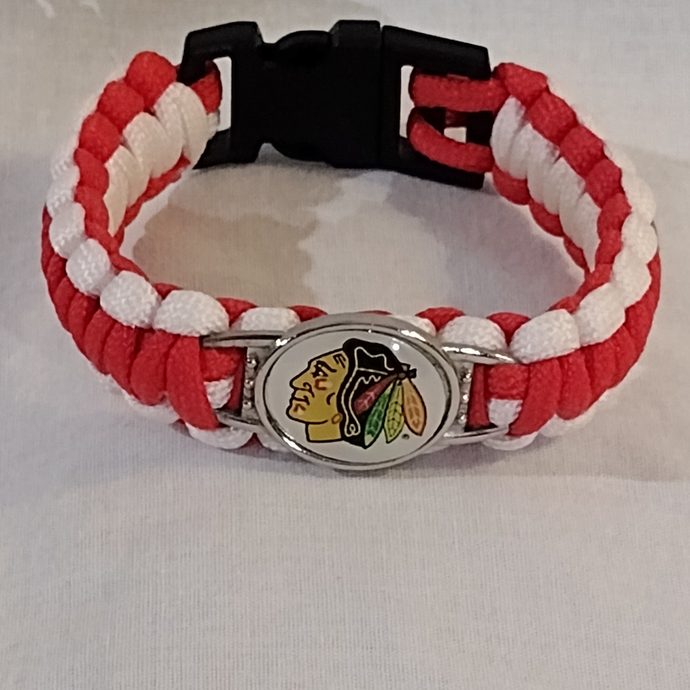 Red and White Paracord Bracelet with Logo
